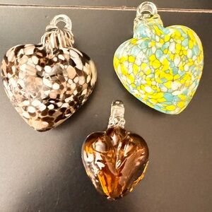 Artisan Glass Heart Ornaments Set - Multicolor